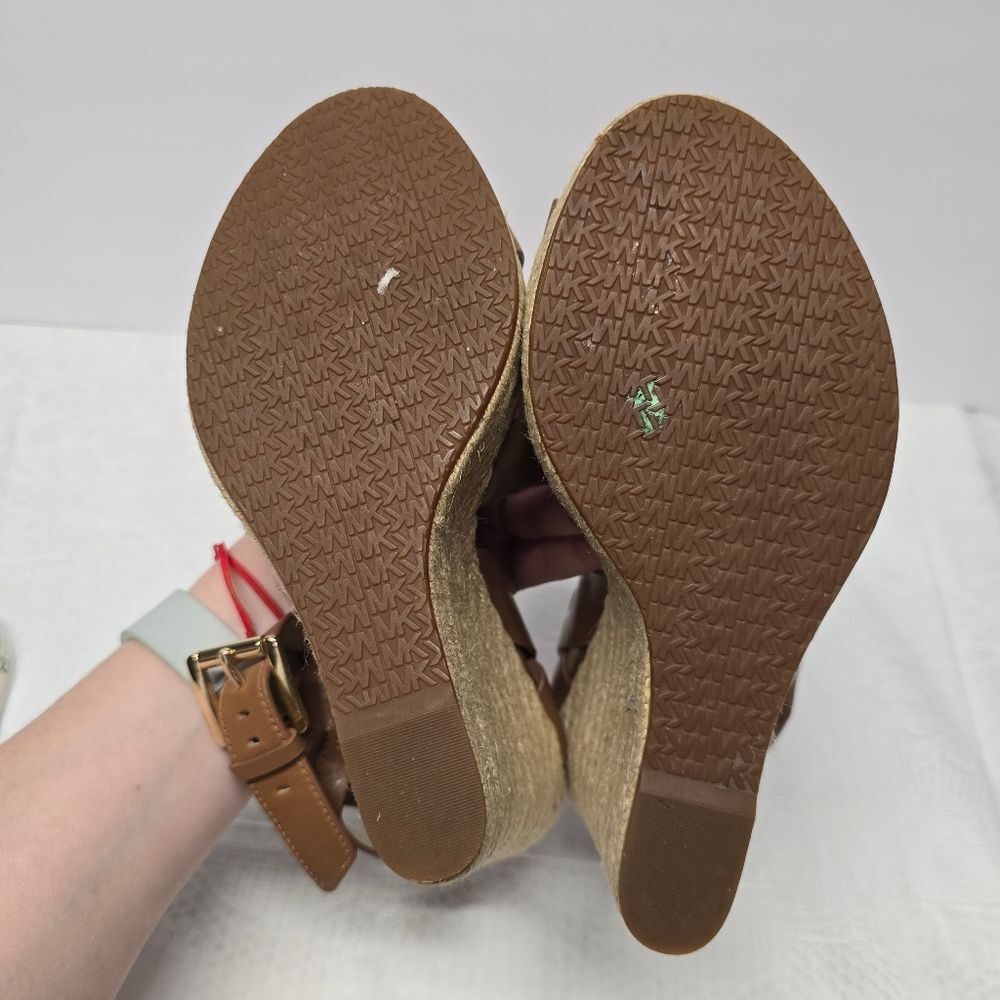 Michael Kors Viola Espadrille Wedge Sandals In Peanut Butter Genuine Leather 7.5 - Picture 9 of 11
